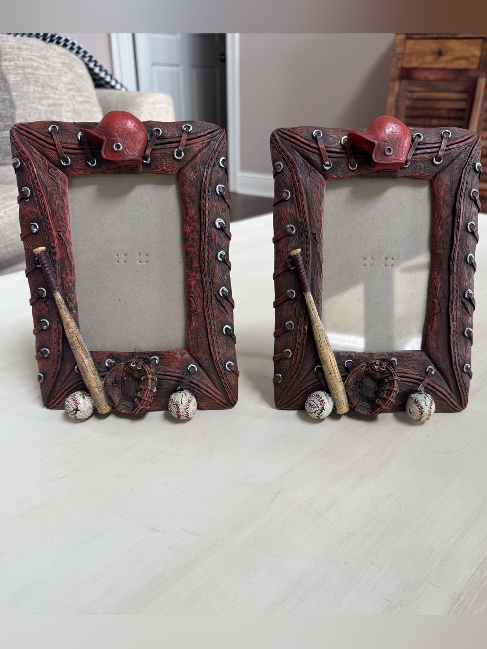Rustic Red Baseball Photo Frame set (2) fits 4 by 6 picture